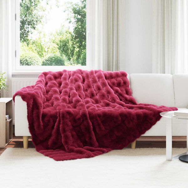 vidaXL Faux Kaninp&auml;ls Filt 4 pcs Bordeaux R&ouml;d 240 x 270 cm Polyester