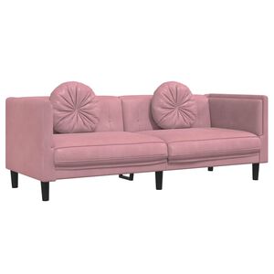 vidaXL Soffa med kuddar 3-sits rosa sammet
