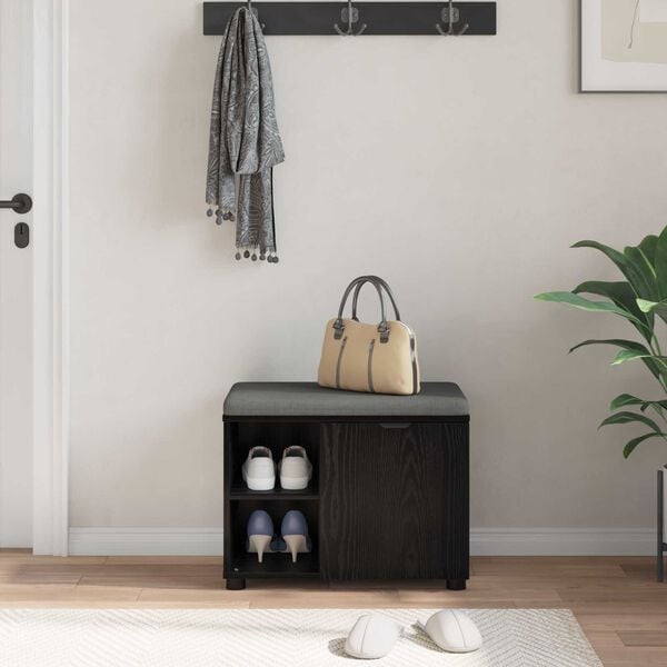 vidaXL Hallb&auml;nk Svart Ek 60 x 38 x 46 cm Konstruerat Tr&auml; och Tyg