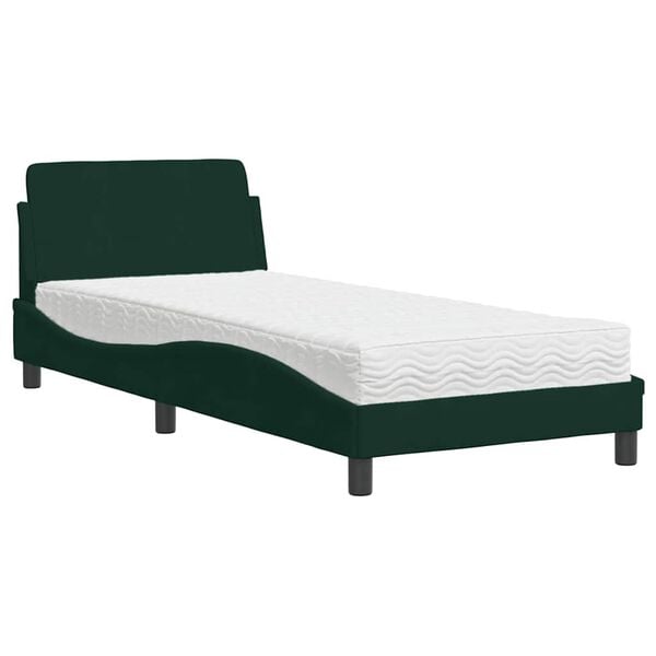 vidaXL Bed with Mattress "Dover" Dark Green 90x200 cm Velvet
