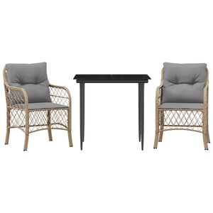 vidaXL Bistrogrupp med dynor 3 delar mixbeige konstrotting