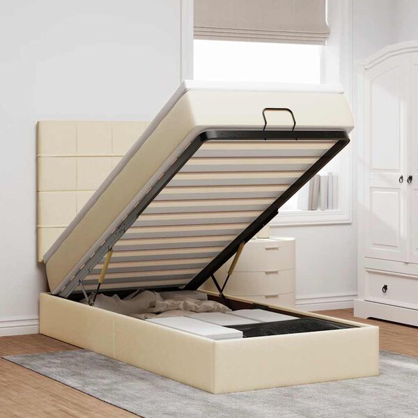 vidaXL Ottoman s&auml;ngram med madrass gr&auml;ddvit 90x190 cm tyg