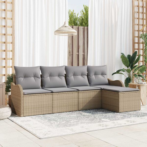 vidaXL Tr&auml;dg&aring;rdsoffset med kudde med lagring 5 pcs Beige Poly rattan
