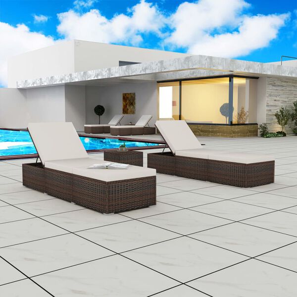 vidaXL Sols&auml;ngar 2 st med bord konstrotting brun