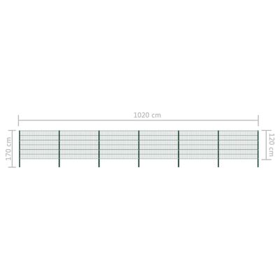 vidaXL Stängselpanel med stolpar järn 10,2x1,2 m grön
