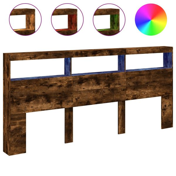 vidaXL Sänggavel med LED rökfärgad ek 220x17x102 cm