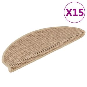 vidaXL Trappstegsmattor sj&auml;lvh&auml;ftande sisal 15 st 65x21x4 cm sand