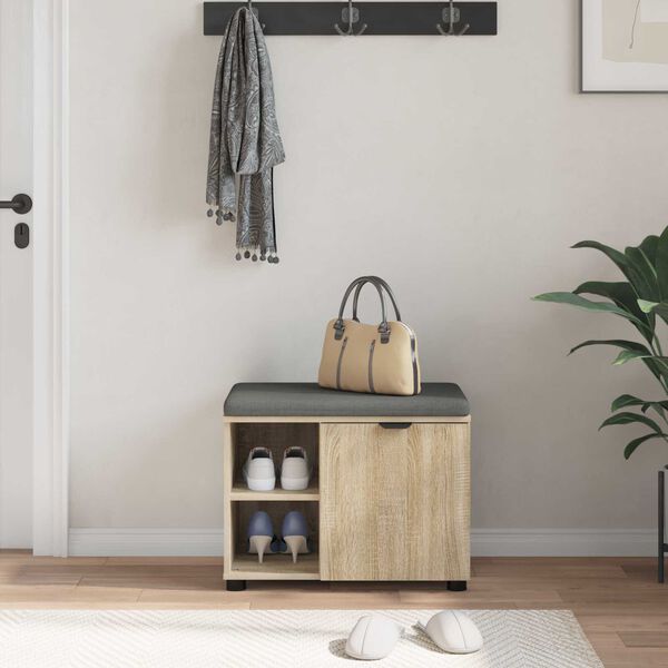 vidaXL Hallb&auml;nk med kudde Enf&auml;rgad Sonoma-ek 60 x 38 x 46 cm