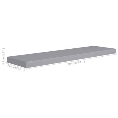 vidaXL Svävande vägghyllor 2 st grå 90x23,5x3,8 cm MDF