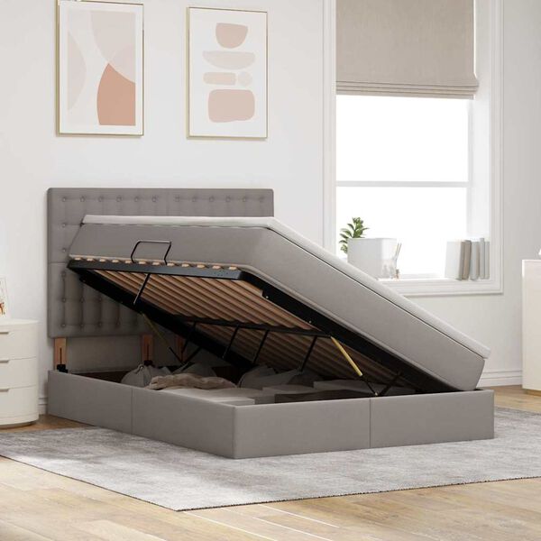 vidaXL F&ouml;rvaringss&auml;ng med LED med madrass Taupe 140 x 190 cm Polyester