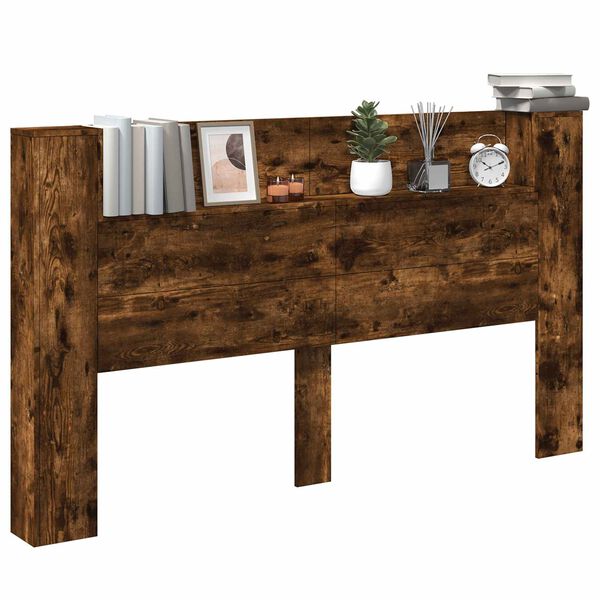 vidaXL Huvudgavelssk&aring;p med LED med hylla R&ouml;kt Ek 180 x 16,5 x 103,5 cm