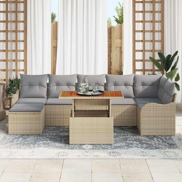 vidaXL Trädgårdsoffset med lagring 8 pcs Beige Poly rattan