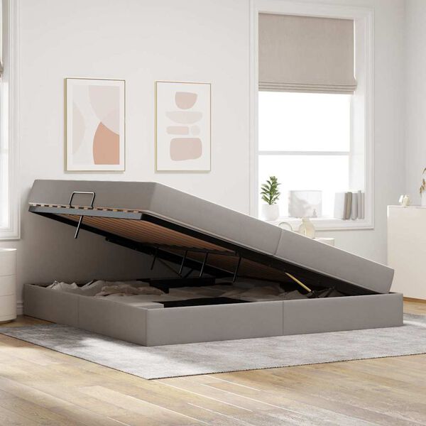 vidaXL F&ouml;rvaringss&auml;ng med madrass Taupe 200 x 200 cm Polyester