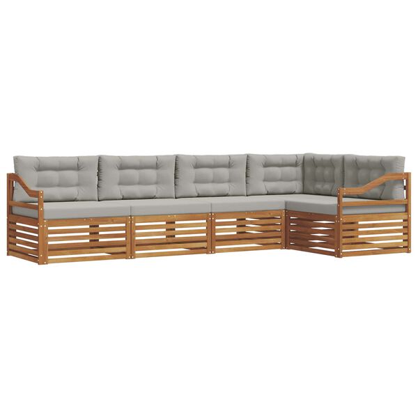 vidaXL Utomhussoffset 5 pcs Naturlig och Ljus Gr&aring; Massivt Akaciatr&auml;