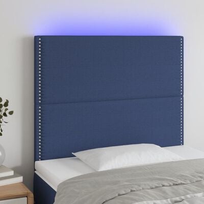 vidaXL Sänggavel LED blå 100x5x118/128 cm tyg