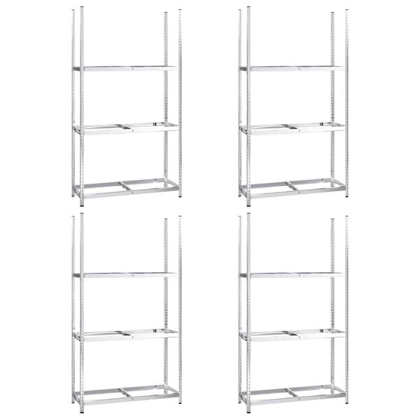 vidaXL D&auml;ckst&auml;ll 3 hyllplan silver 4 st 110x40x200 cm st&aring;l