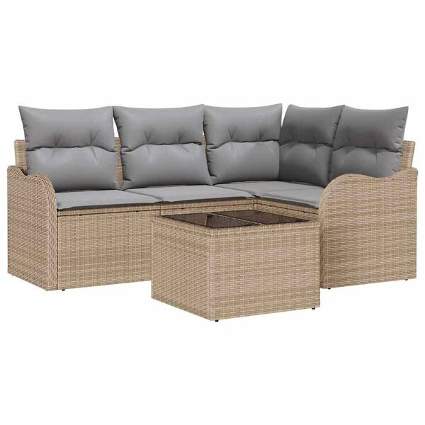 vidaXL Trädgårdsoffset med kudde 5 pcs Beige Poly rattan