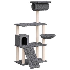 vidaXL Kattr&auml;d med kl&ouml;spelare i sisal m&ouml;rkgr&aring; 131 cm
