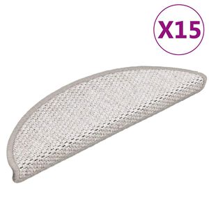 vidaXL Trappstegsmattor sj&auml;lvh&auml;ftande sisal 15 st 56x17x3 cm gr&aring;vit