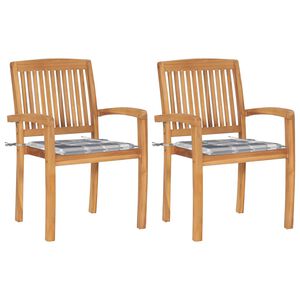 vidaXL Tr&auml;dg&aring;rdsstolar 2 st med gr&aring;rutiga dynor massiv teak