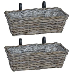 vidaXL H&auml;ngande Planteringskorg 2 pcs Gr&aring; 48 x 22 x 15 cm Lacak Rattan