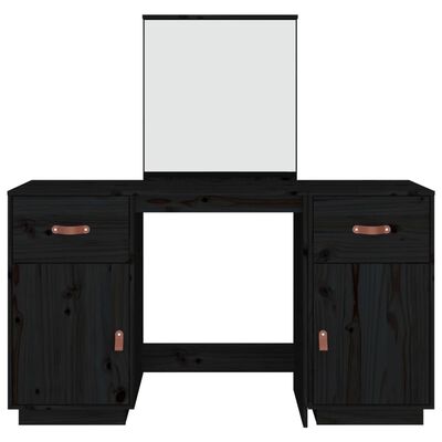 vidaXL Sminkbord med spegel svart massiv furu