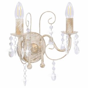 vidaXL V&auml;gglampa med p&auml;rlor antikvit 2 x E14-gl&ouml;dlampor