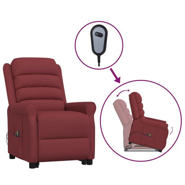 vidaXL Massagefåtölj med uppresningshjälp vinröd konstläder