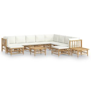 vidaXL Loungegrupp 12 delar gr&auml;ddvita dynor bambu