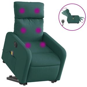vidaXL Elektrisk massagef&aring;t&ouml;lj med uppresningshj&auml;lp m&ouml;rkgr&ouml;n tyg