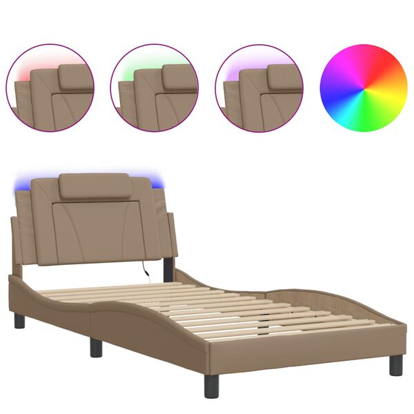 vidaXL Bed Frame "Viana" with LED without Mattress Cappuccino 100x200 cm