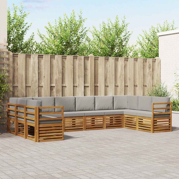 vidaXL Sektionsoffgrupp 10 pcs Naturlig och Ljus Gr&aring; Massivt Akaciatr&auml;