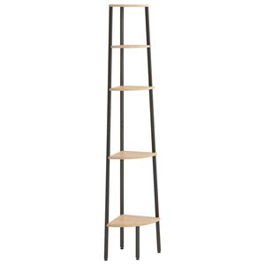 vidaXL H&ouml;rnhylla 5 hyllplan ljusbrun och svart 45,5x31,5x180 cm