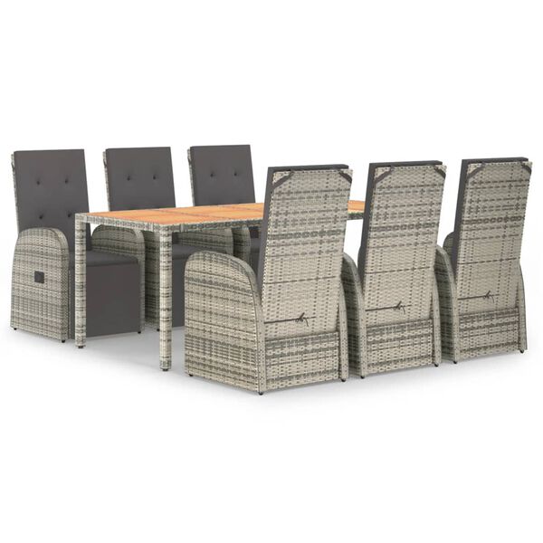 vidaXL Matgrupp f&ouml;r tr&auml;dg&aring;rden med dynor 7 delar gr&aring; konstrotting