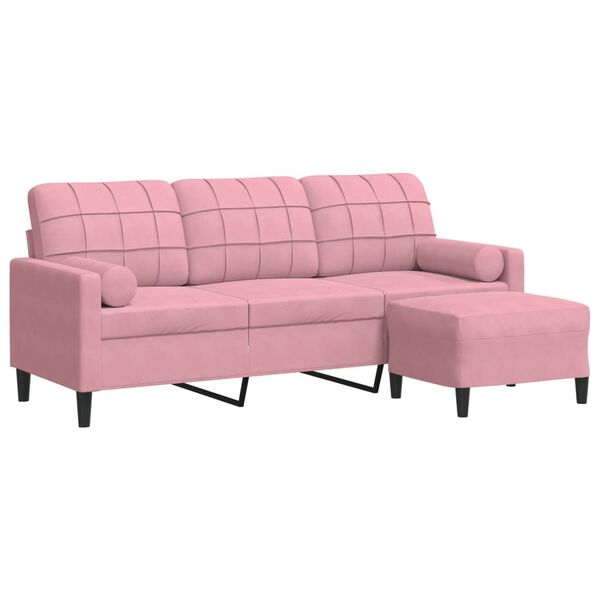 vidaXL 3-sitssoffa med fotpall rosa 180 cm sammet