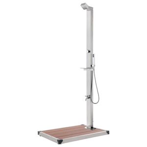 vidaXL Tr&auml;dg&aring;rdsdusch med brunt golv 225 cm rostfritt st&aring;l