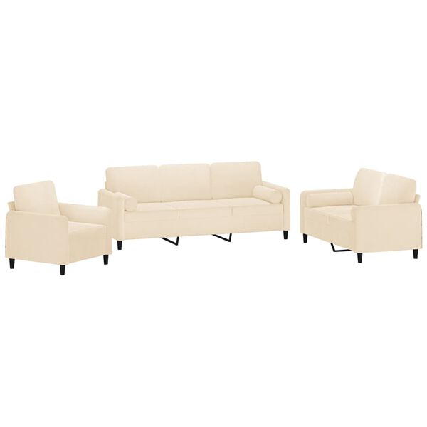 vidaXL Soffgrupp med prydnadskuddar & dynor 3 delar gr&auml;ddvit sammet