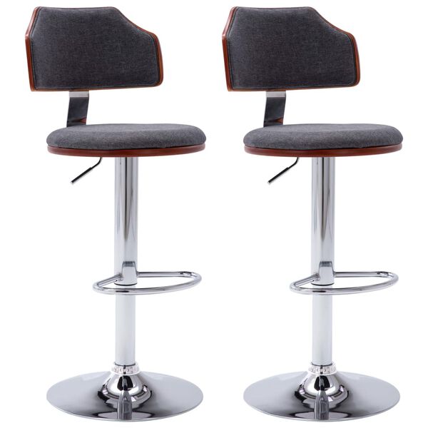 vidaXL Barstolar 2 st m&ouml;rkgr&aring; b&ouml;jtr&auml; och tyg