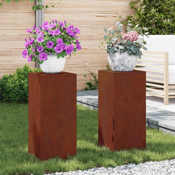 vidaXL V&auml;xtst&auml;ll 2 pcs Rostig 24 x 24 x 55 cm V&auml;derbest&auml;ndig st&aring;l