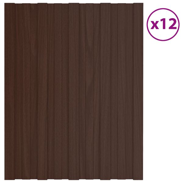 vidaXL Takpanel 12 pcs Brun 60 x 45 cm Galvaniserat st&aring;l