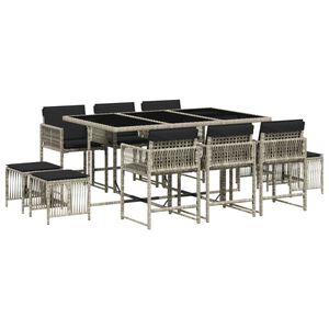 vidaXL Matgrupp f&ouml;r tr&auml;dg&aring;rden med dynor 11 delar ljusgr&aring; konstrotting