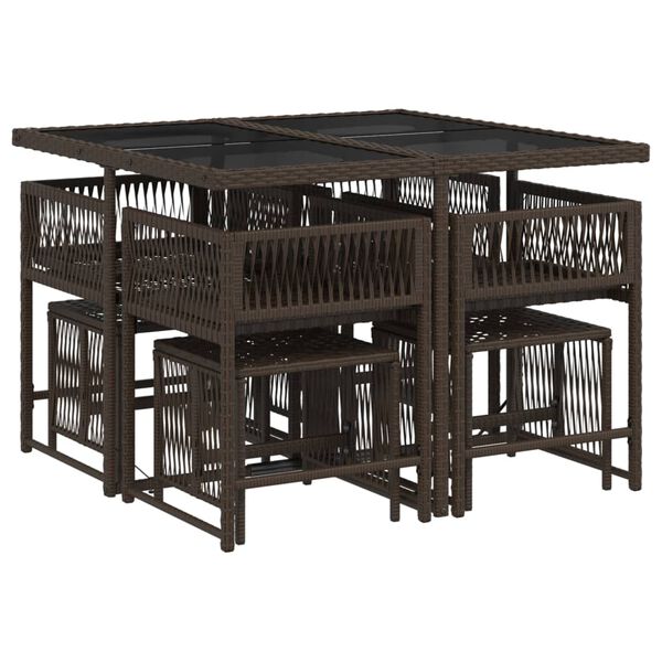 vidaXL Matgrupp f&ouml;r tr&auml;dg&aring;rden med dynor 9 delar konstrotting brun