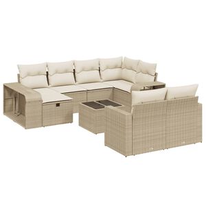 vidaXL Loungegrupp f&ouml;r tr&auml;dg&aring;rden m. dynor 11 delar beige konstrotting