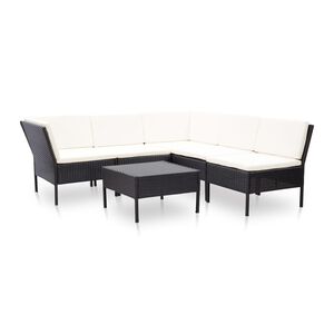vidaXL Loungegrupp f&ouml;r tr&auml;dg&aring;rden med dynor 6 delar konstrotting svart
