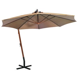 vidaXL H&auml;ngande tr&auml;dg&aring;rdsparasoll med st&aring;ng taupe 3,5x2,9 m