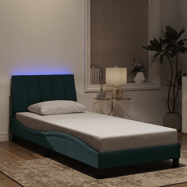 vidaXL Bed Frame with LED without Mattress "Hanko" Dark Green 80x200 cm Velvet