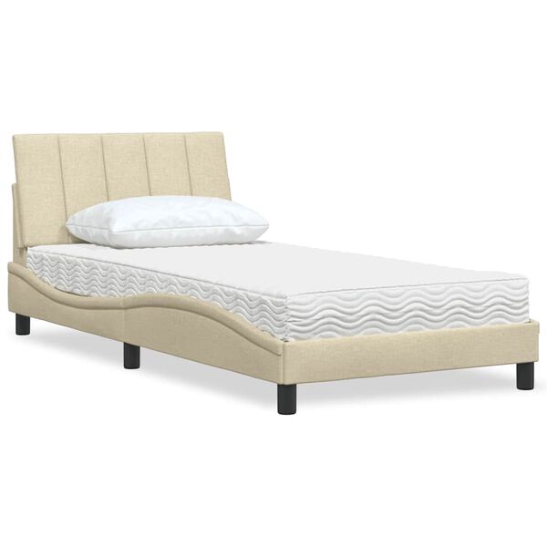 vidaXL Bed with Mattress "Hanko" Cream 100x200 cm Fabric