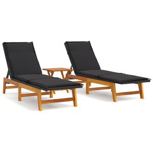 vidaXL Loungegrupp 3 delar svart konstrotting & akaciatr&auml;