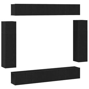 vidaXL TV-b&auml;nkset V&auml;ggmonterad 8 pcs Svart Ek Konstruerat tr&auml;