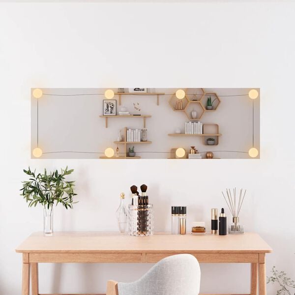 vidaXL V&auml;ggspegel med LED-belysning 30x100 cm glas rektangul&auml;r